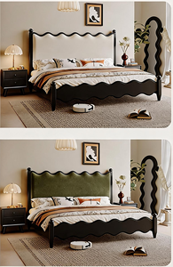 Lit double classique en bois massif de style <span class=keywords><strong>campagne</strong></span> française avec tête de lit en velours vert ondulé, <span class=keywords><strong>chic</strong></span> rétro et confortable pour suite principale - Product Image 6