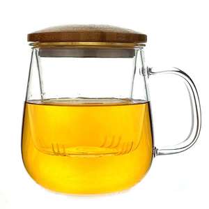 Tasse à thé en verre borosilicate Offre Spéciale <span class=keywords><strong>avec</strong></span> <span class=keywords><strong>filtre</strong></span> à thé et couvercle en bambou - Product Image 1