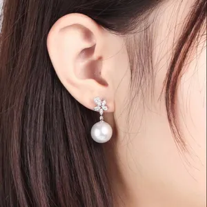18k oro micro-set d'acqua dolce naturale della perla e orecchini di diamanti Jingzhanyi Produzione di Fabbrica di Gioielli orecchini di Perle personalizzato