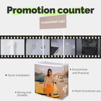 Comptoir promotionnel portable d'extérieur en PP, stand de vente personnalisé imprimé, table d'exposition pliable avec support de bannière en tête de table