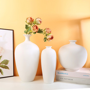 Nordic Style Minimalist White Ceramic Decorative Vase With Smooth Glaze for Living Room Dried Fresh <b>Flower</b> Arrangement <b>Display</b> - Product Image 1