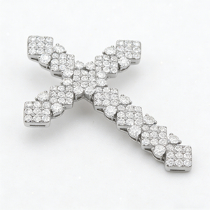 CUSTOM SILVER 10K/14K/18K GOLD PLATED LAB GROWN CVD DIAMOND CLASSIC ENGAGEMENT GIFT SWEATER <b>CHAIN</b> NECKLACE <b>CROSS</b> PENDANT - Product Image 3