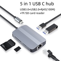 IKATAK Hub USB 3.0 Type C 5 en 1 avec Ethernet RJ45 100 Mbps, lecteur de cartes TF SD en alliage d'aluminium, station d'accueil, en stock