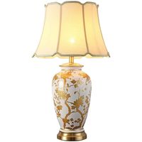 Lampe de bureau porte-vase en céramique fait main motif or de luxe abat-jour en soie lampes de table grande taille