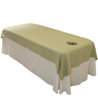 Housse de table de massage SPA verte, drap uni doux avec trou pour le visage