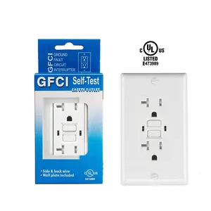 Smart White Duplex Self-Test 125V 20Amp WR TR GFI Socket Wall Outlet GFCI Receptacle With Wallplate For Home