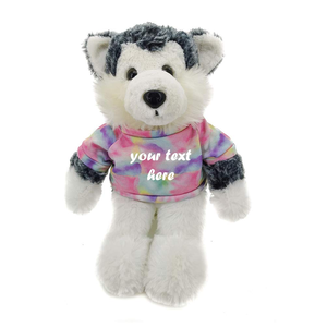 Peluche de <span class=keywords><strong>Husky</strong></span> Suave de 12 Pulgadas al por Mayor, Juguete de Peluche de Perro Negro, Animal de Peluche Reconfortante de Poliéster con Ropa y Camiseta, Fabricación OEM - Product Image 4