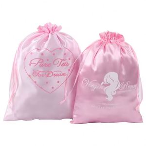 Bolsa de satén negra de lujo con logotipo personalizado impreso, superventas, para extensiones de cabello, almacenamiento de trajes de baño, bolsa de seda mate con cordón antipolvo - Product Image 4