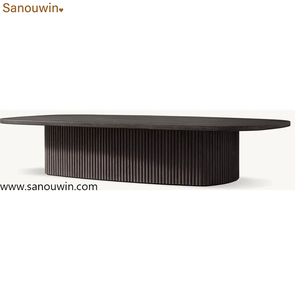 Tavolino da Caffè Rettangolare Moderno Scanalato in Rovere Bianco Massiccio per Soggiorno, Ingresso, Hotel, Arredamento Residenziale - Product Image 3
