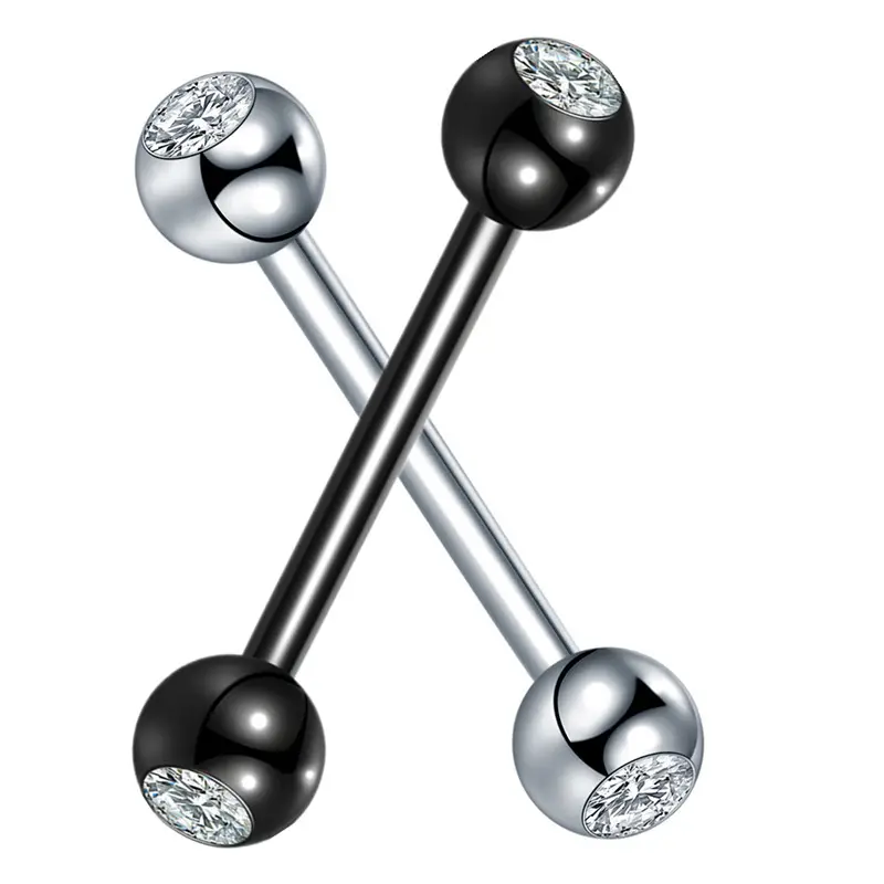 NUORO Fashion Stainless Steel Double Gem Barbell Tongue Nipple Rings Bar Tragus Helix Ear Cartilage Piercings Women Jewelry