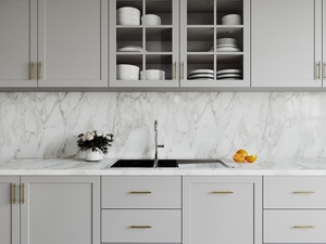 Australie <span class=keywords><strong>MDF</strong></span> <span class=keywords><strong>laque</strong></span> prêt à assembler blanc mat couleur Shaker porte Design moderne armoires de cuisine modulaires avec poignées en or - Product Image 3