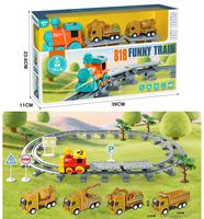 Set Rel Kereta Mainan Elektrik dengan Lampu Musik, Mengangkut 4 Mobil Diecast Alloy Tarik Mundur, Playset Rel Kereta Api untuk Hadiah Ulang Tahun Anak