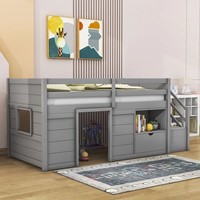 Lit de jour double en bois moderne avec 1 tiroir, étagères, armoire d'escalier et espace secret, écologique, taille personnalisable