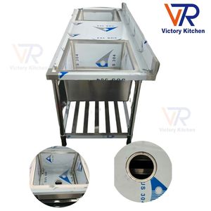 VICTORY KITCHEN Conception industrielle, bols rectangulaires en acier inoxydable à trois compartiments, installation sur comptoir, surface polie, usage commercial - Product Image 4