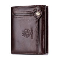 Dompet Akordion Kulit Asli Pria SCHLATUM Vintage dengan RFID, 21 Slot Kartu, Resleting Pendek, dan Logo Batu