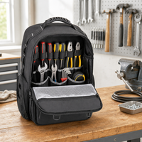 Sac à dos à outils grande capacité avec sangles élastiques et panneau en maille zippé pour techniciens, idéal pour les commandes en gros