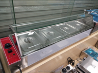 Chauffe-plats commercial pour buffet avec dessus en verre, électrique, 4 bacs, bain-marie, comptoir pour aliments cuisinés