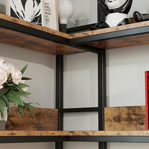 Wholesale 6-Tier L-Shaped Corner Bookshelf, Tall Industrial Bookcase with Baffles & <b>Metal</b> Frame for Home Office Decor - Product Image 3