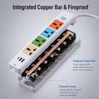 Enchufe múltiple universal de 2 tomas con 1 puerto USB-C y 2 USB-A, 10A 2500W, interruptor maestro, blanco, venta al por mayor