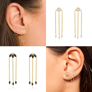 Pendientes de Cadena de Lujo Estilo Ins con Borlas y Circonitas Ojo de Caballo de Plata de Ley, Moda Europea y Americana ROXI - Product Image 6