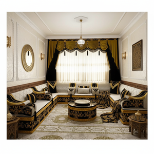 Majlis arabe moderne design marocain pour la maison 40cm hauteur assise comprend canapé-lit laine tapis rideau table ensemble - Product Image 3
