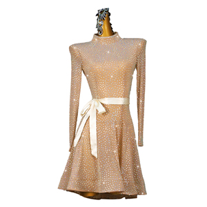Robe de <span class=keywords><strong>danse</strong></span> latine pour femmes avec strass, manches longues, costume de <span class=keywords><strong>danse</strong></span>, robe de fête latine avec ceinture, <span class=keywords><strong>danse</strong></span> chacha <span class=keywords><strong>samba</strong></span> - Product Image 6