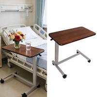 Table de lit mobile à roulettes réglable, plateau de lit d'hôpital, bureau pour ordinateur portable, table de chevet roulante en bois pour patients