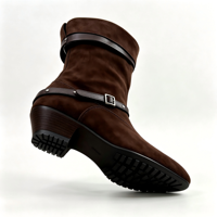 Bottes mi-mollet imperméables en faux daim à bout pointu et talon compensé pour femme, avec revers rabattable et bride à boucle métallique, style vintage, personnalisables et tendance