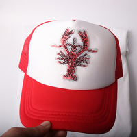 Patch thermocollant personnalisé en PVC écologique, brodé motif homard et fleurs à sequins, pour casquettes, vêtements et casquettes de camionneur, vente en gros