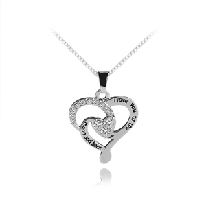 Collana con Ciondolo a Cuore e Luna 'I <span class=keywords><strong>Love</strong></span> You' ZRM Fashion, con Cristalli e Strass, Catena a Serpente <span class=keywords><strong>in</strong></span> Argento, Collana Statement per Donne - Product Image 1