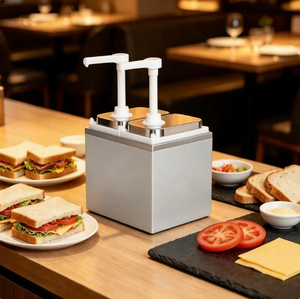 Commercial 1L Double Head Condiment Dispenser Stainless Steel Pump For Ketchup <b>BBQ</b> Sauce Salad Dressing Syrup Catering Kitchen - Product Image 1
