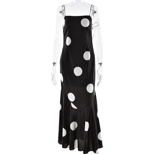 Vestido de noche largo sin tirantes para mujer, con estampado de lunares, espalda descubierta, transpirable, estilo maxi. - Product Image 5