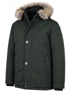 <b>Men</b> Winter Puffer Jacket <b>Fur</b> Trim <b>Hooded</b> Down <b>Coat</b> Button Front Regular Length Outdoor Parka with Pockets - Product Image 1