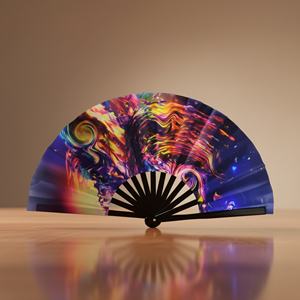 Abanicos de Mano Personalizados al por Mayor, de Bambú y Tela, con Marco de Bambú Negro, Plegables, Ideales para Eventos Empresariales - Product Image 2