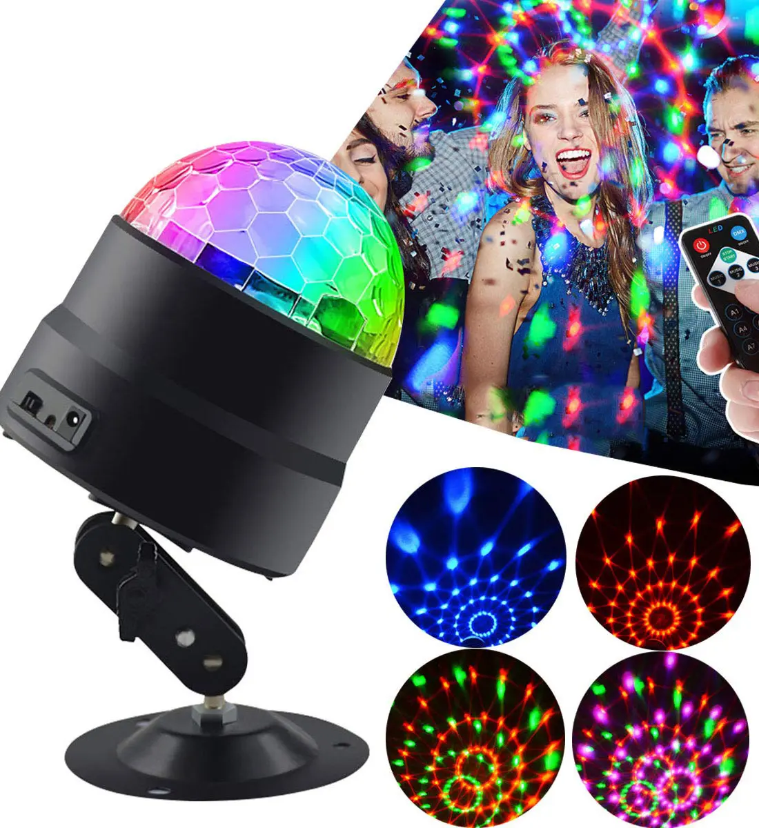 مصباح ديسكو دوار 7 أوضاع محمول RGB نادي دوار صغير دوار للاستخدام في السيارات مع جهاز تحكم عن بعد