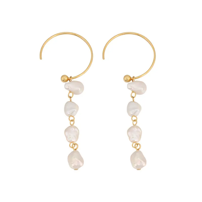 sterling silver fashion jewelry freshwater pearl tassel earrings 925 sterling silver 18K gold plated hoop pearl earrings women