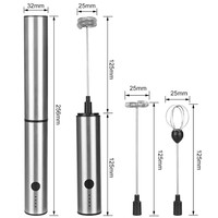 Mousseur à lait électrique portatif en acier inoxydable, design classique, 2 fouets, 3 vitesses, rechargeable, fonction automatique