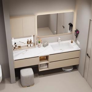 वाटरप्रूफ मिरर कैबिनेट फ्लोटिंग सिंगल सिंक बाथरूम कैबिनेट कॉम्बो आधुनिक फर्नीचर बाथरूम वैनिटी मेकअप टेबल के साथ - Product Image 3