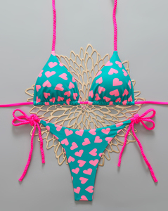 New Women's Bikini Split Swimsuit <b>Beach</b> Vacation Biquini Swim Bathing Suits Halter Lace-up Tops <b>Thongs</b> Y2k Heart Print Swimsuit - Product Image 3