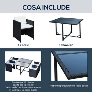 Outsunny Ensemble de meubles de jardin 5pcs Table de salle à manger avec 4 chaises avec coussins combinables Rectangle, Noir, 109x109x72 cm - Product Image 5