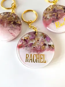 Portachiavi personalizzato con fiori secchi in resina borsa con nome personalizzato portachiavi accessori regalo <span class=keywords><strong>per</strong></span> <span class=keywords><strong>lei</strong></span> - Product Image 3