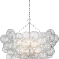 Lustre moderne en verre côtelé en forme de boule, soufflé à la main, avec globe transparent en forme de bulle, abat-jour en albâtre LED, suspension E12