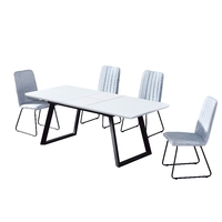 Table à manger extensible en verre blanc argenté, base en métal brillant, 6-8 places