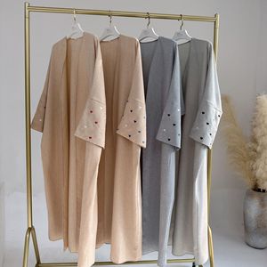 高级亚麻伊斯兰服装女性和服开衫开阿巴亚穆斯林休闲和服阿巴亚连衣裙 - Product Image 2