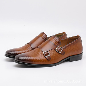 Chaussures décontractées pour hommes en cuir véritable, style nouveau, sur mesure, à bout carré, à enfiler, avec boucle moine, pour le bureau et la carrière - Product Image 4