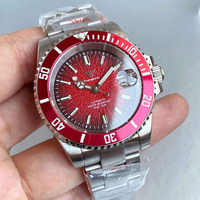 NOUVELLE Montre Mécanique 40mm pour Hommes Cadran à Motif Tasse à Thé Rouge Mouvement NH35A Étanche 100m Bracelet en Acier Lunette à 120 Cliquets