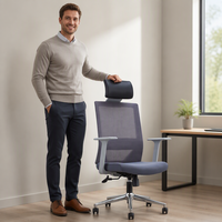 Chaise de bureau ergonomique à dossier haut Leer au design moderne, fauteuil confortable avec rotation à 360°, vérin à gaz à 3 positions, tissu en maille pour usage domestique