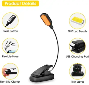 Livolo — lampe de lecture LED portable, rechargeable par USB, couleur ambre, luminosité réglable, éclairage de livre à clipser flexible, nouveau style, 2022