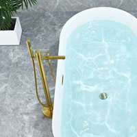 Robinet de baignoire monocommande sur pied en laiton doré brossé avec cartouche céramique pour salle de bain