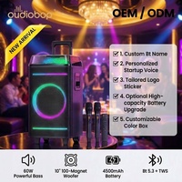 Oudiobop Enceinte DJ Subwoofer 10 Pouces Système Karaoké Extérieur 60W Portable Sans Fil pour Fêtes avec Deux Micros et Télécommande